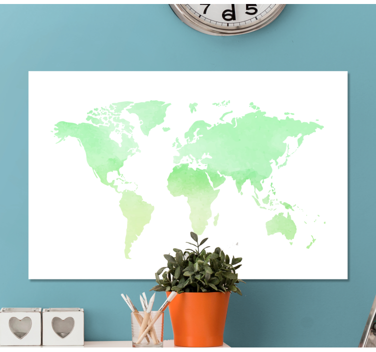 Green painted world map canvas - TenStickers