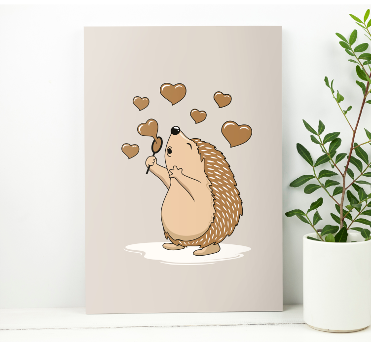 Hedgehog with love hearts animal canvas prints - TenStickers