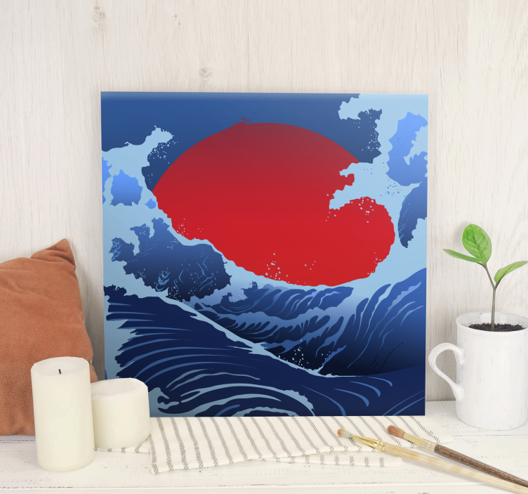 Landscape canvas red sun waves - TenStickers