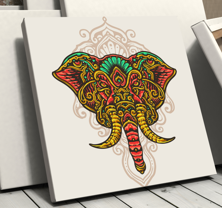 Multicolor Indian mandala elephant canvas - TenStickers
