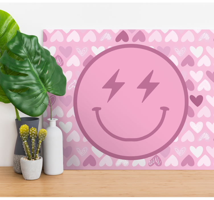 Pink lightning smiley face  canvas wall art - TenStickers