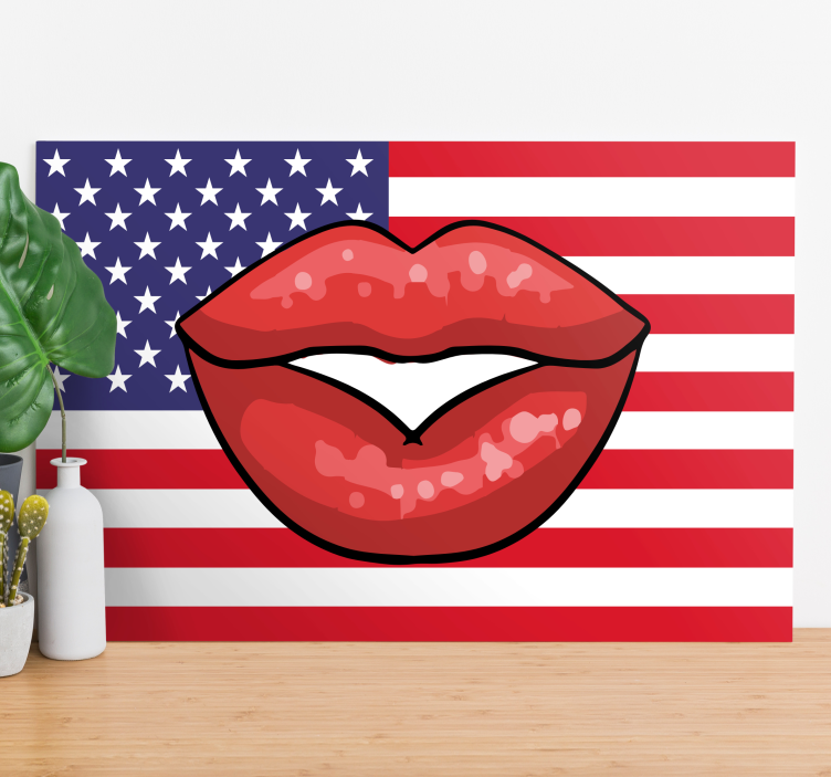 Retro canvas lips on flag art print - TenStickers