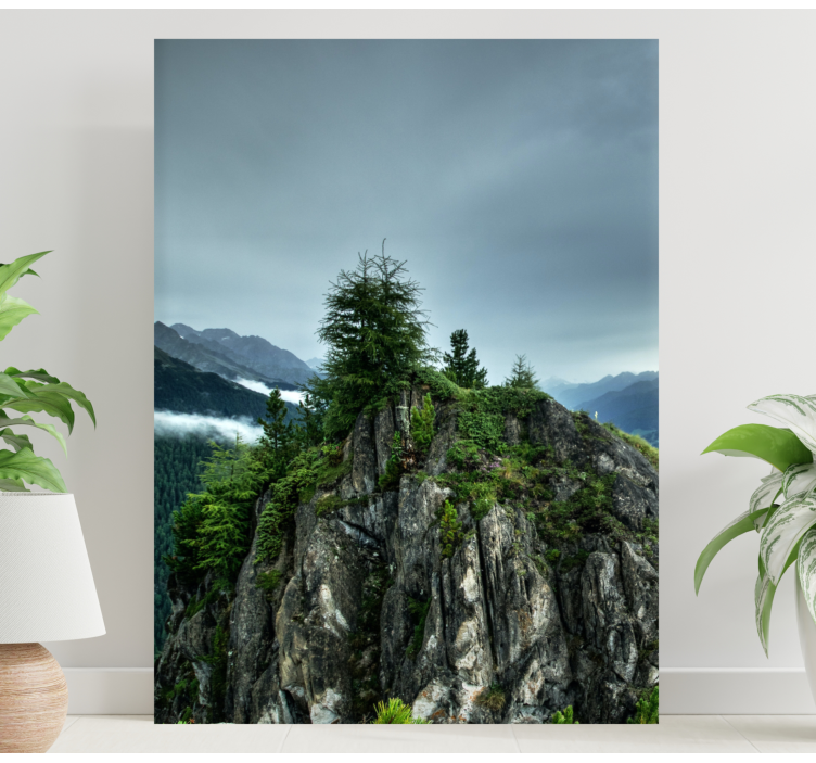 Single rock in green forest landscape canvas - TenStickers