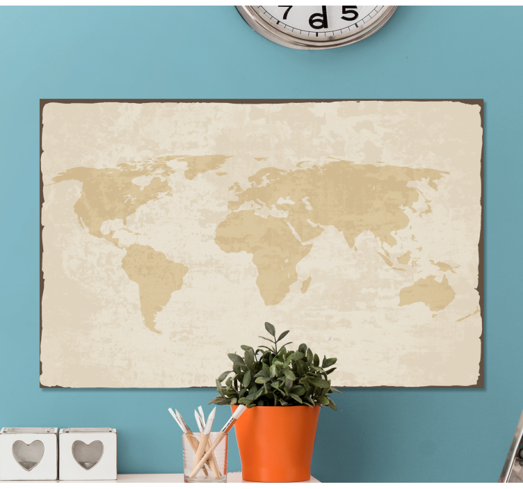 Vintage white and beige  world map canvas - TenStickers