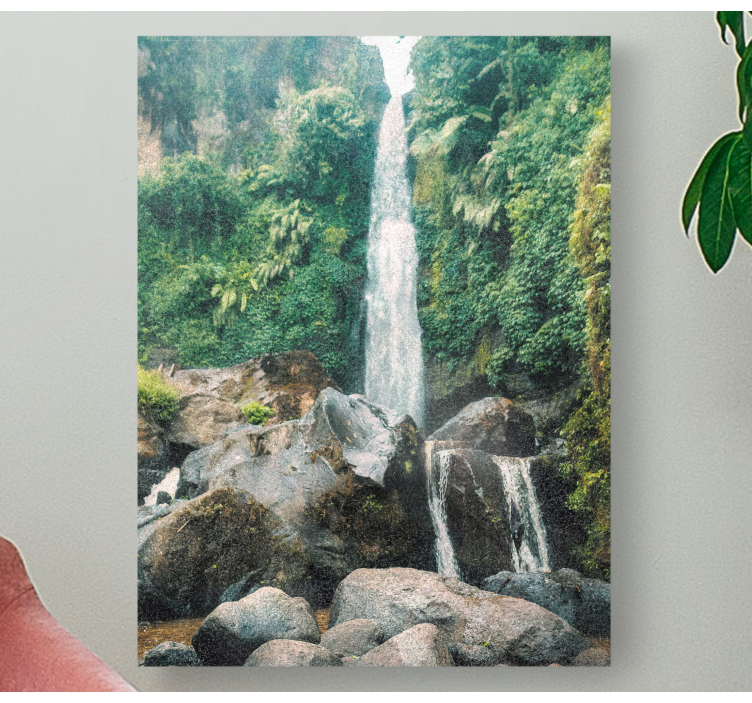 Waterfall falling on a rock landscape canvas - TenStickers