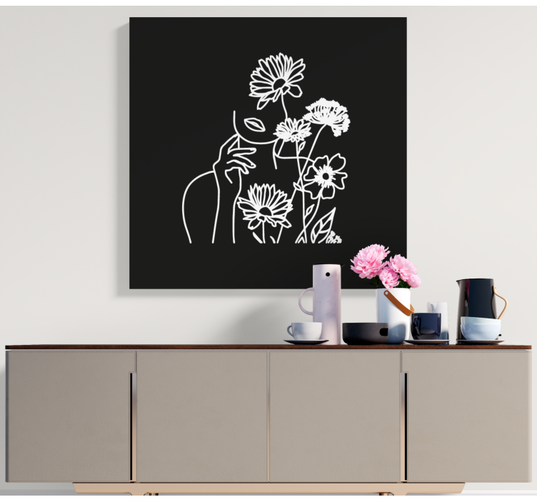 Woman and sunflowers minimalist flower canvas - TenStickers