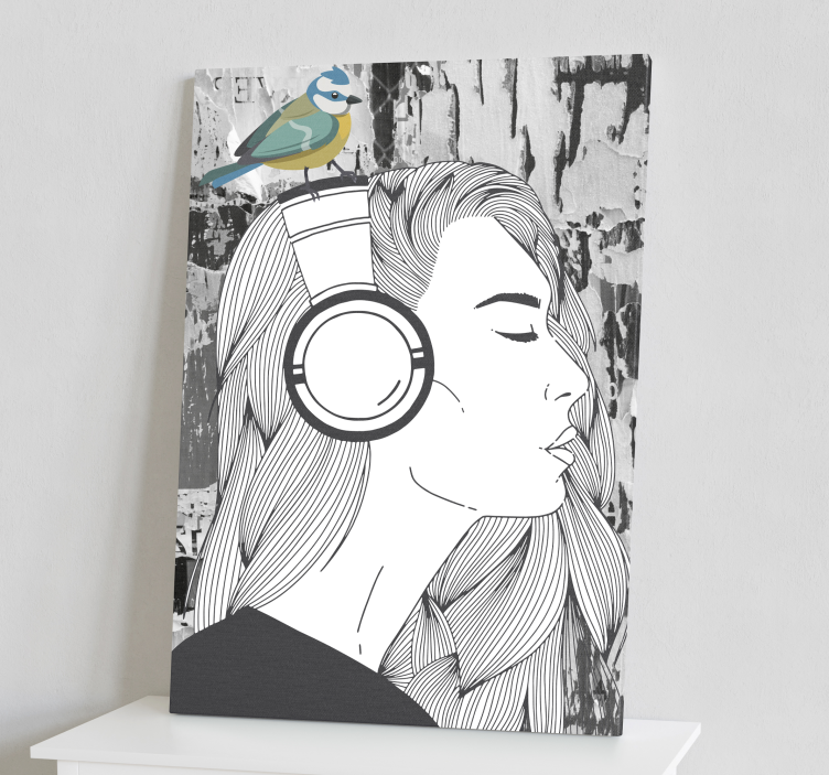 Woman with headphones and bird canvas  prints - TenStickers