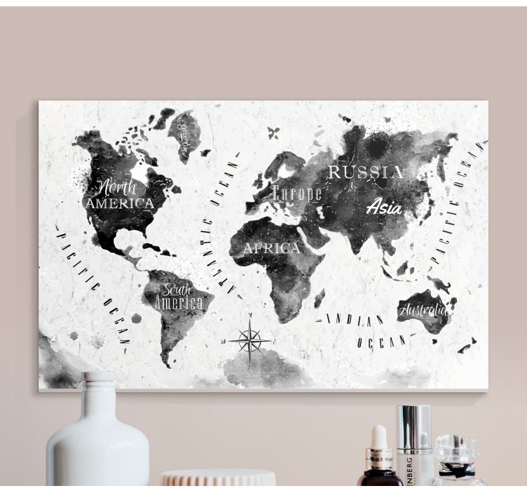 World map wall art monochrome world map - TenStickers