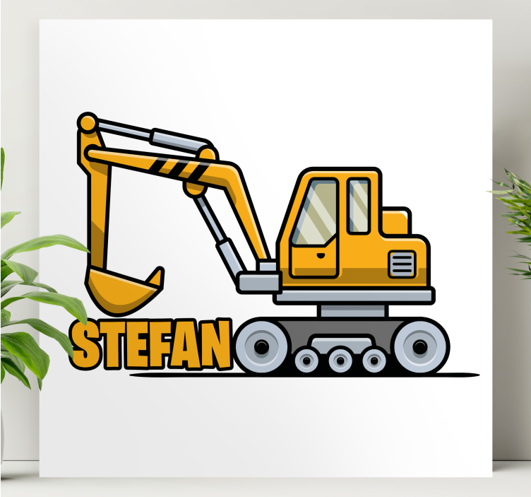 Yellow cartoon excavator  personalised canvas - TenStickers