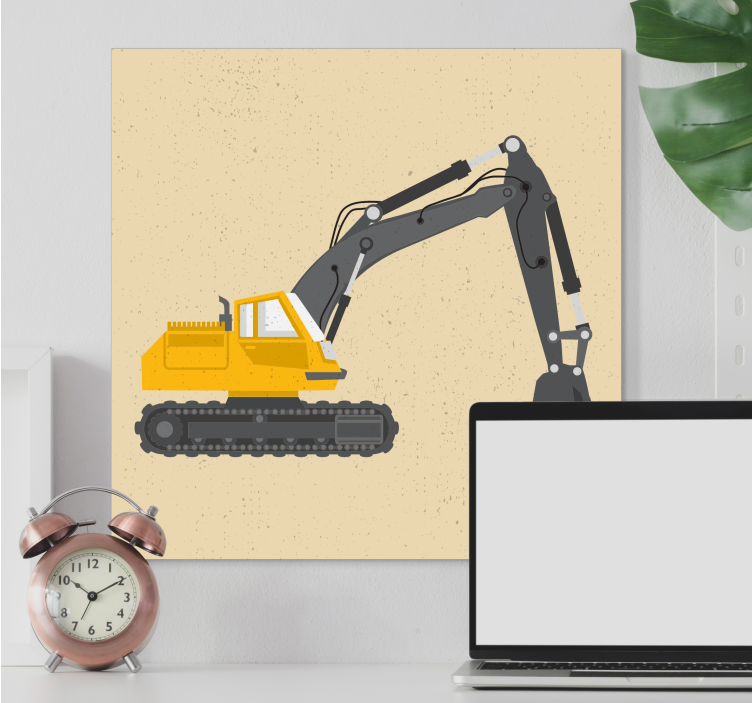 Yellow excavator drawing nursery canvas - TenStickers