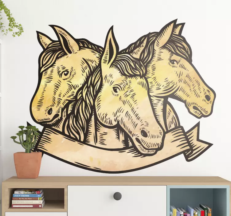 3 horse faces  farm animal wall decal - TenStickers