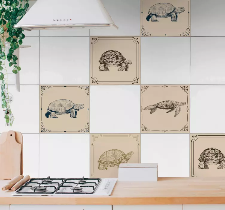 Turtles beige background tiles tile sticker - TenStickers