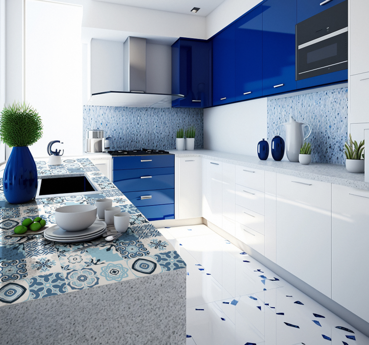 Blue Tiles furniture decal - TenStickers