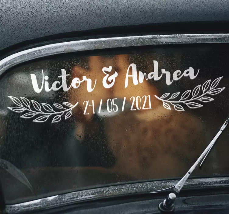 Name and date wedding sticker - TenStickers