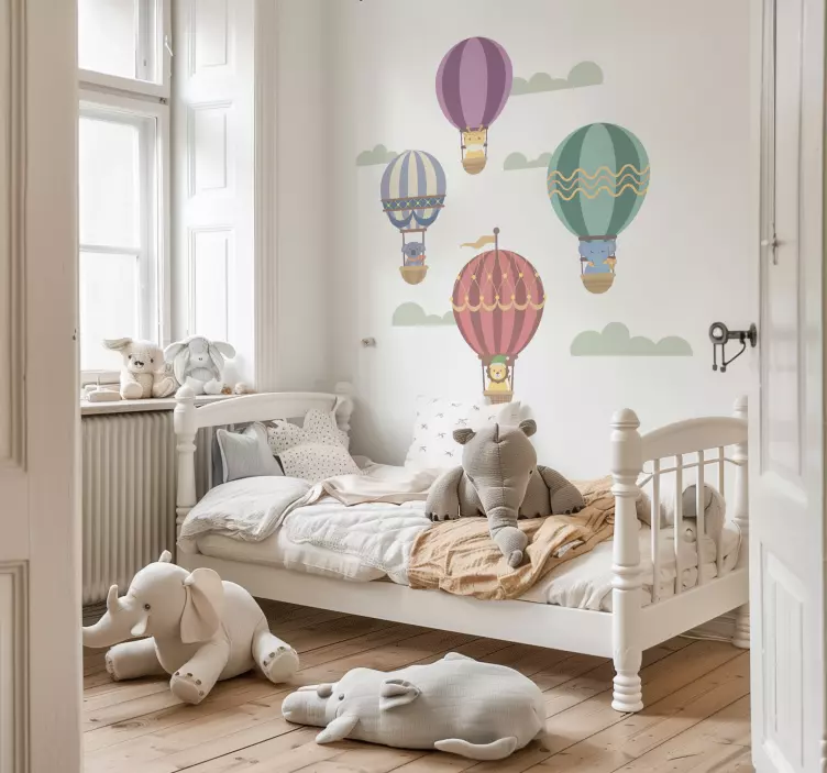 Flying balloons with animals sticker illustration - TenStickers
