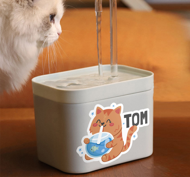 water dish with name cat sticker - TenStickers