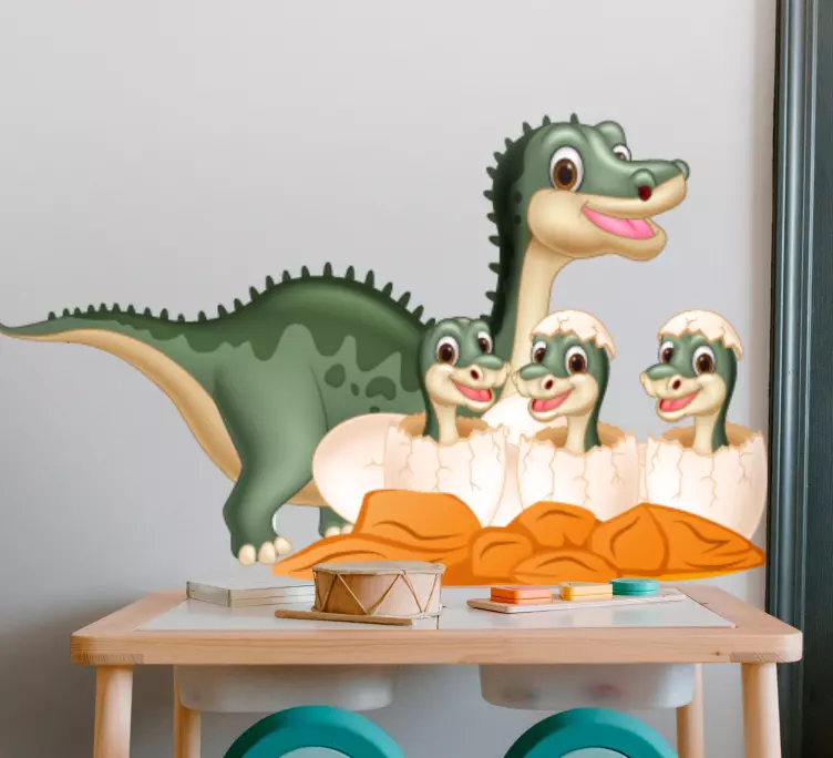 Adult cartoon dinosaur and babies wall sticker - TenStickers