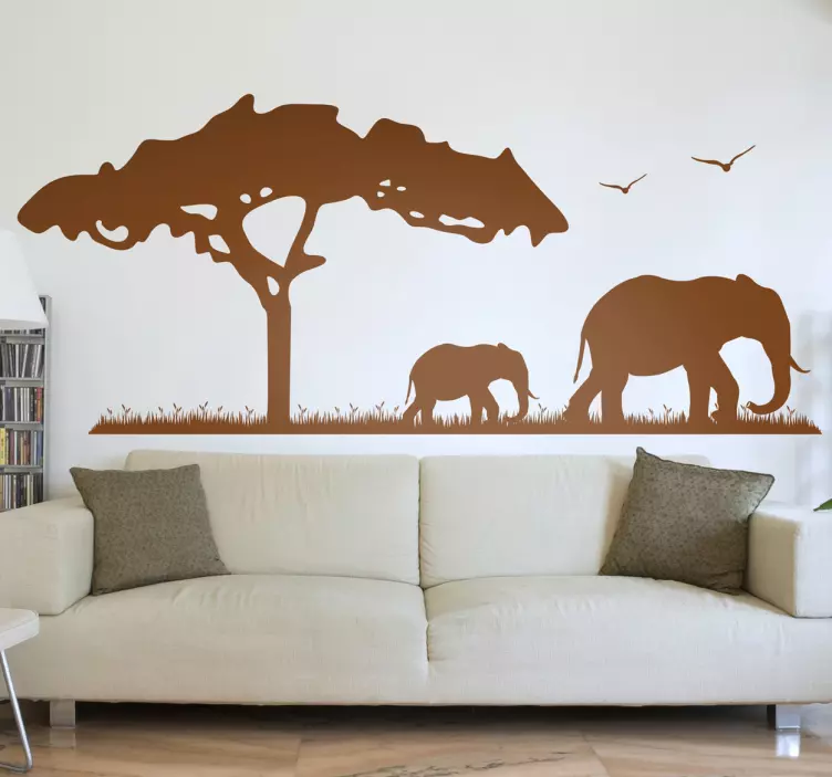 African Elephant Safari Tree Wall Sticker - TenStickers