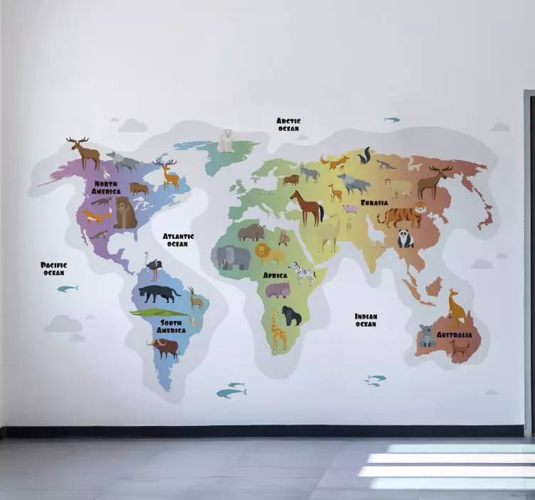 Animal world map wall sticker - TenStickers