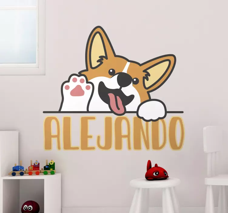 Anime corgi waving illustration sticker - TenStickers