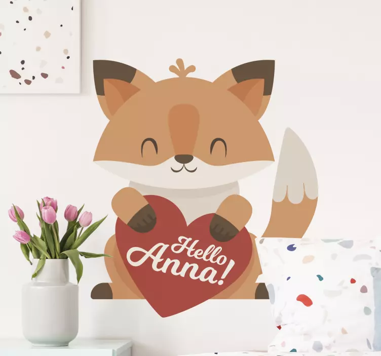 Anime fox saying hello illustration sticker - TenStickers