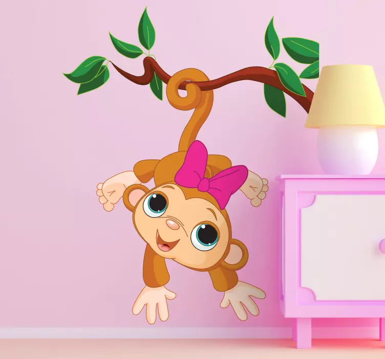 Baby Girl Monkey Kids Sticker - TenStickers
