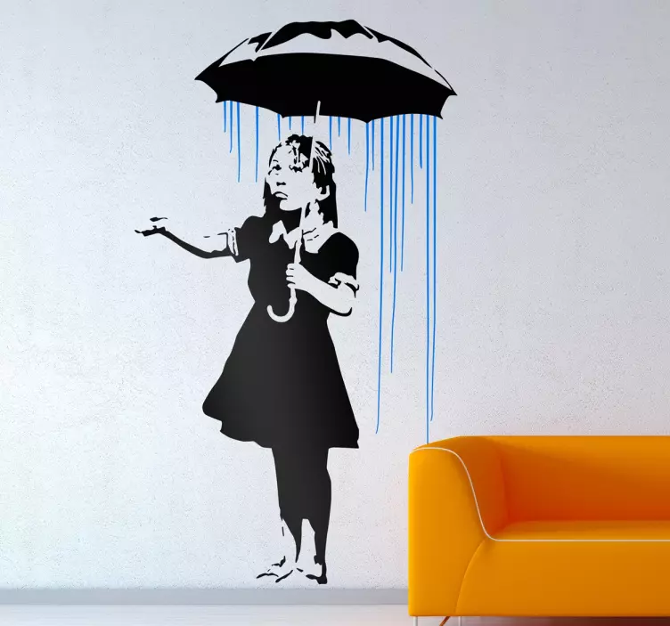 Banksy Girl in the Rain Wall Art Sticker - TenStickers