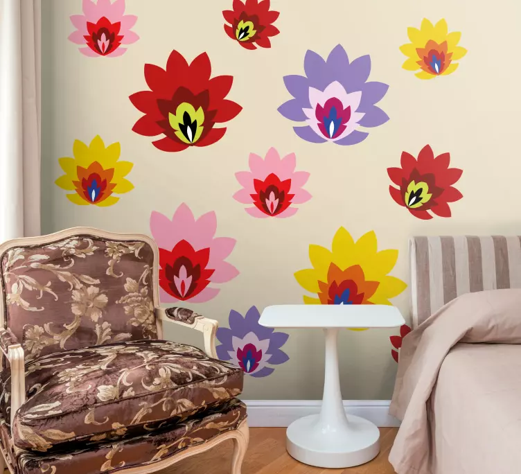 Beautiful colourful polish flowers wall sticker - TenStickers