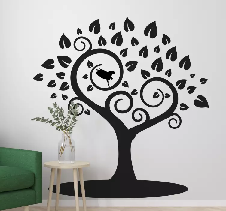 Bird on twirling branches tree wall sticker - TenStickers