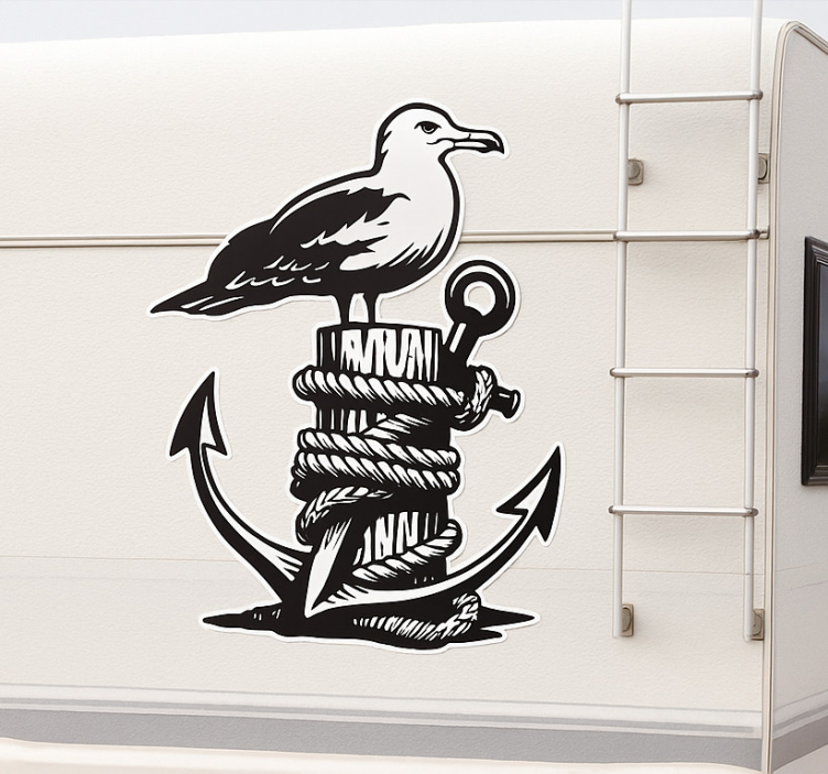 Black anchor seagull campervan decal - TenStickers