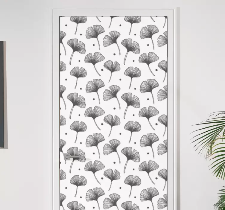 Black and White Leaves door sticker - TenStickers