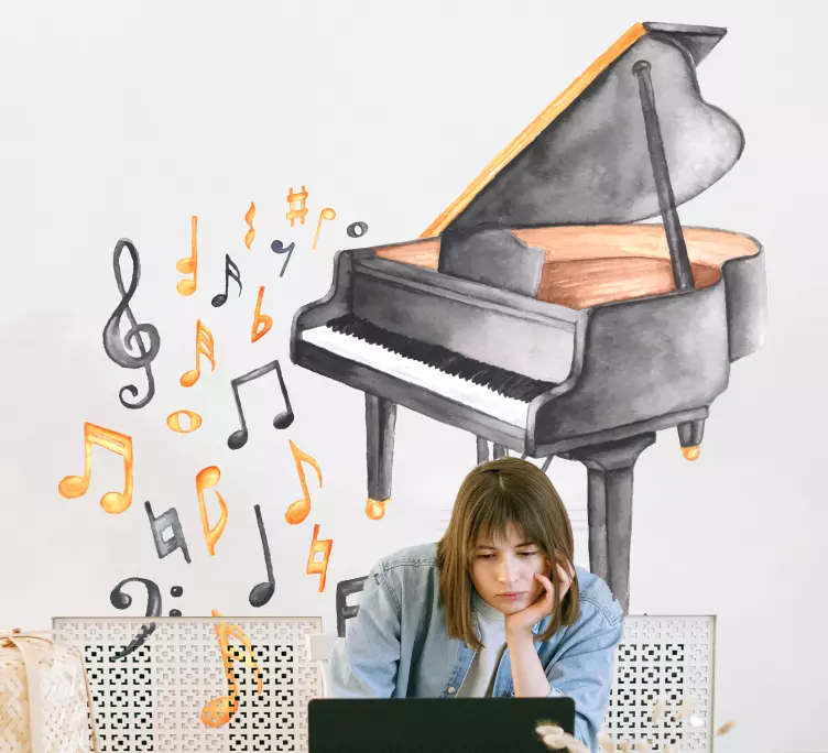 black and white piano office decal - TenStickers