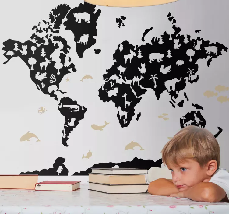 Continents with gold color fishes map  sticker - TenStickers