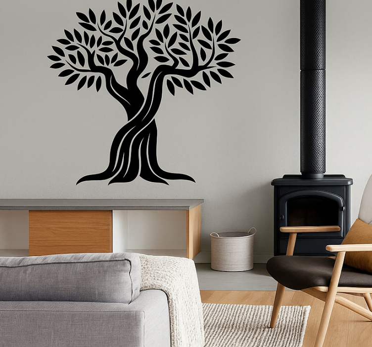 Black Old Olive tree living room wall sticker - TenStickers