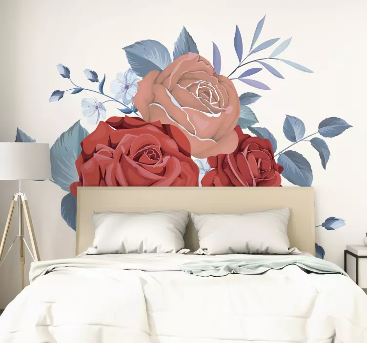 Blue bouquet flowers flower wall sticker - TenStickers