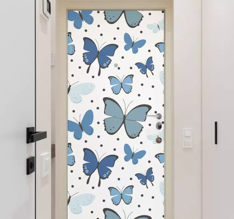 Blue Butterflies Pattern door sticker - TenStickers