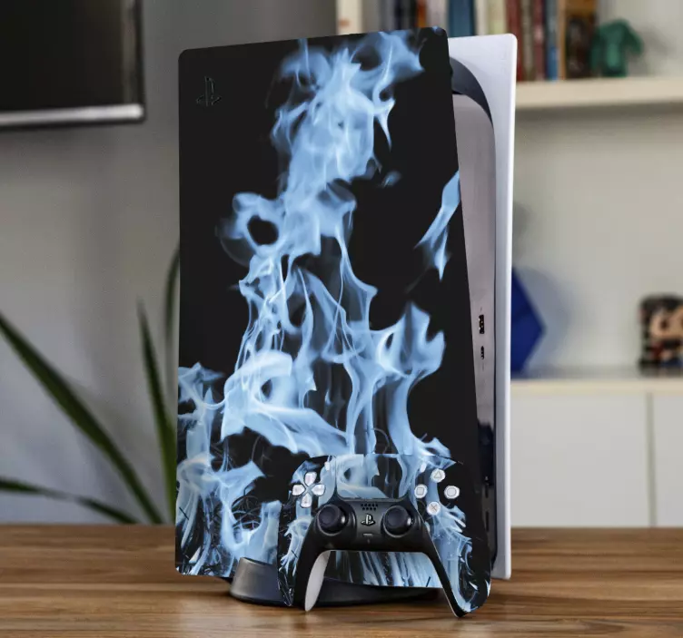 Blue fire flames on black PS5 sticker - TenStickers