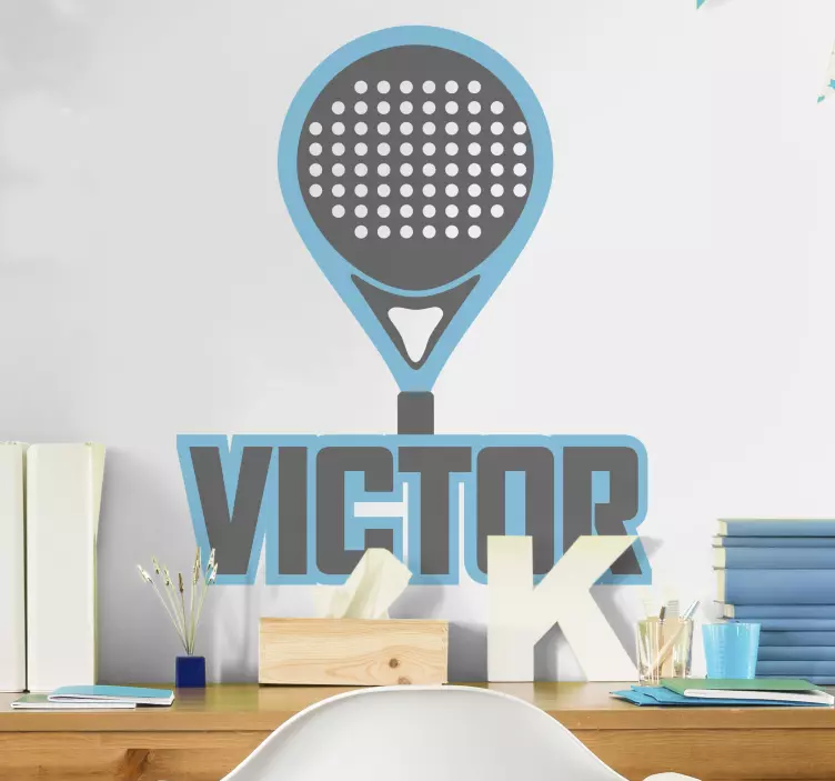 Blue padel racket with name wall sticker - TenStickers