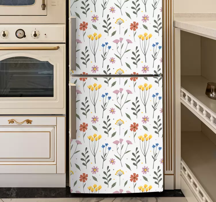Botanical white pattern fridge sticker - TenStickers