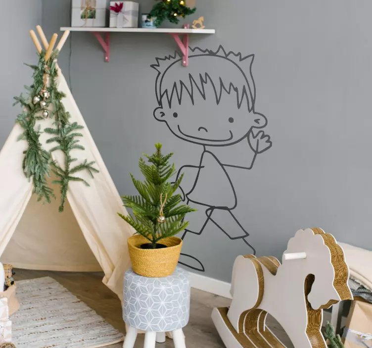 Boy Waving Decorative Sticker - TenStickers