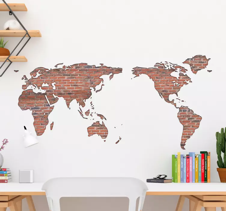 Brick wall world map wall sticker - TenStickers