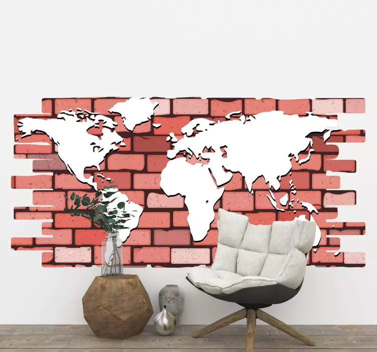 Brick  world map wall sticker - TenStickers
