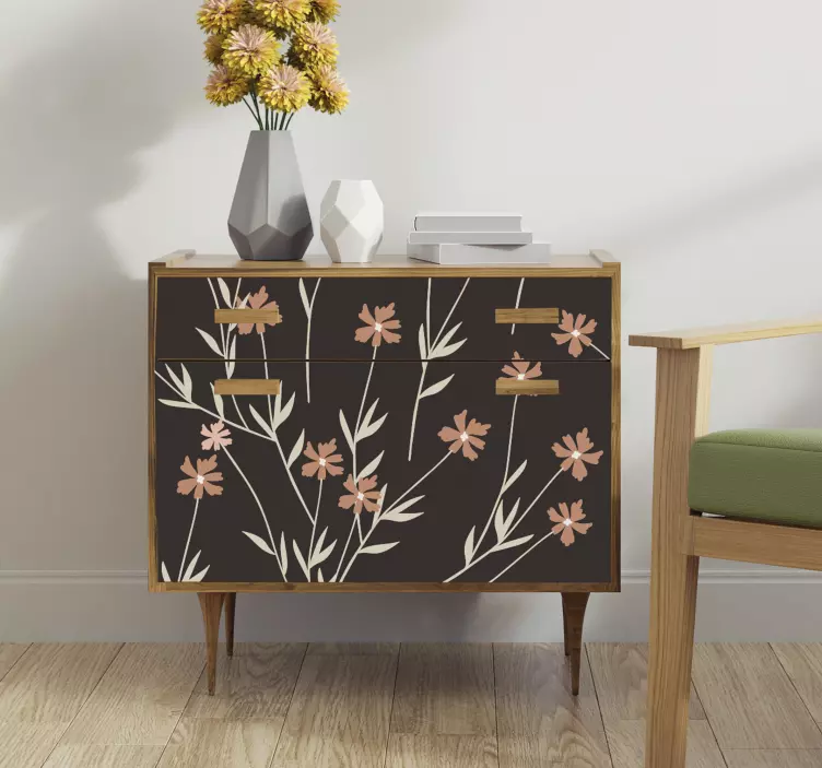 Brown flowers Kallax furniture sticker - TenStickers