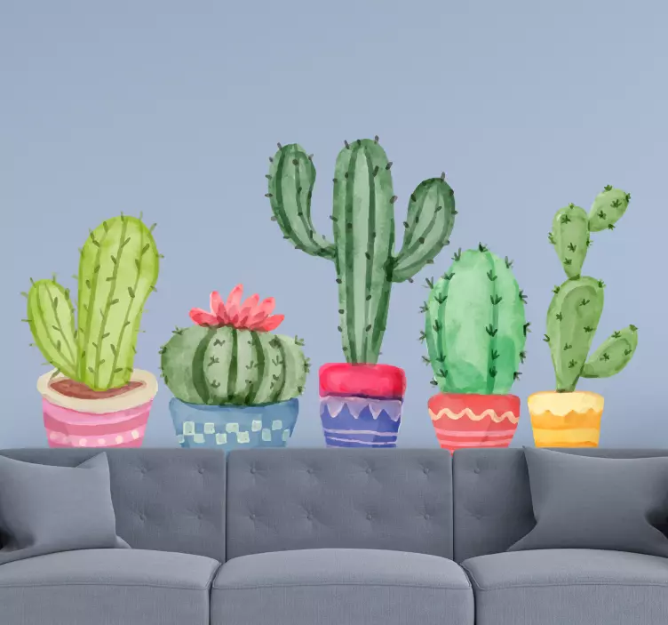 Cactuses in flowerpots flower wall sticker - TenStickers