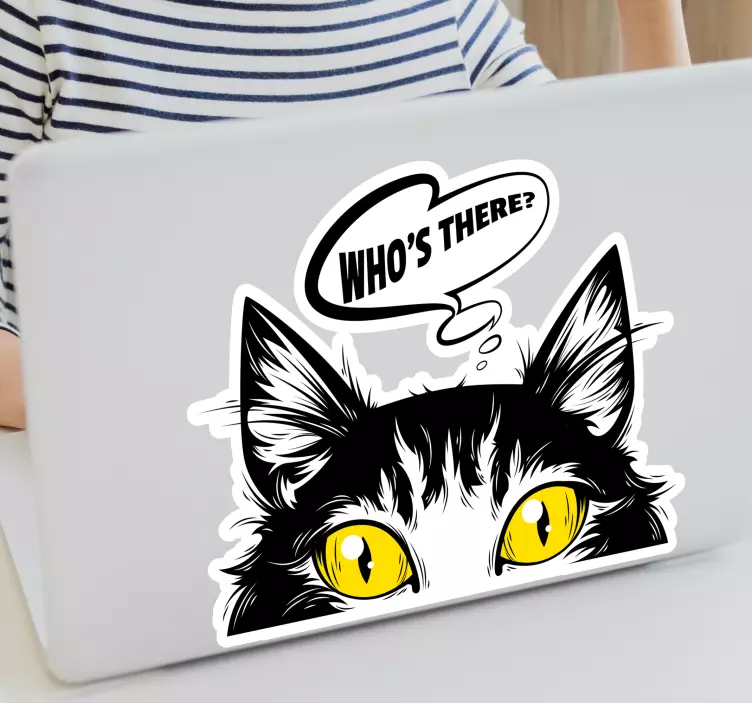 cat piking out laptop sticker - TenStickers