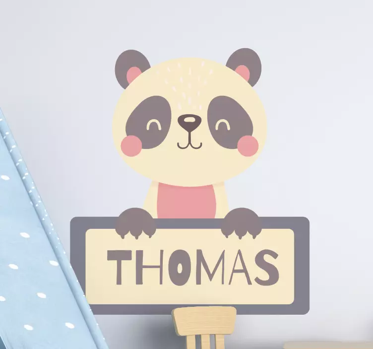 Cat sticker of panda character holding sign - TenStickers
