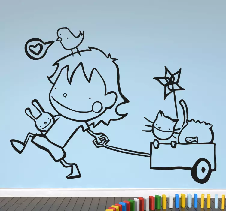 Child With Pets Sticker - TenStickers