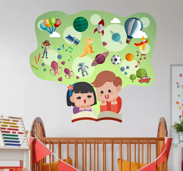 Children Reading Kids Sticker - TenStickers