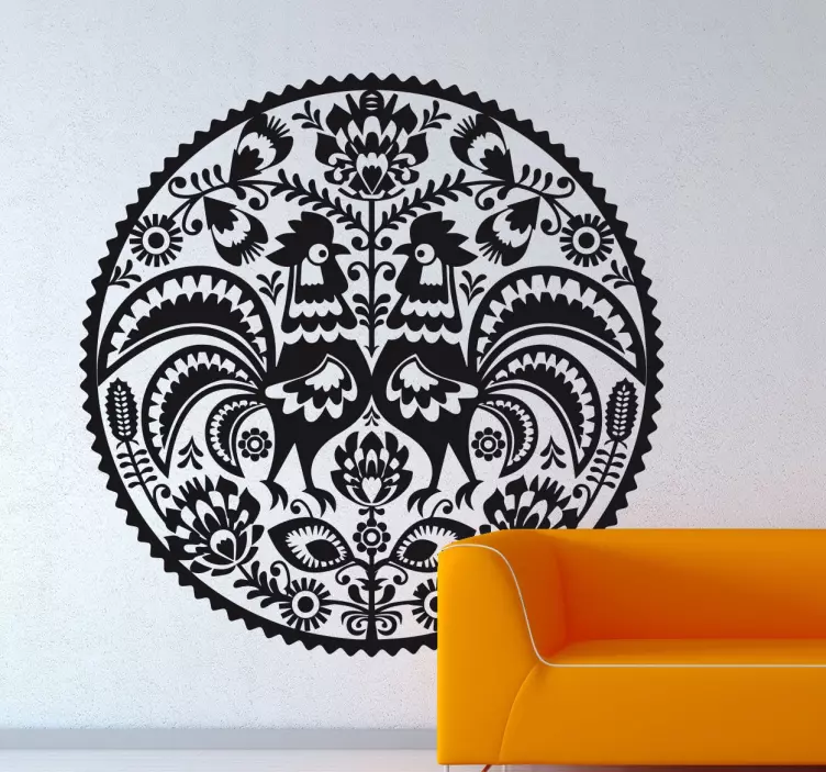 Circular Floral and Hen Wall Sticker - TenStickers