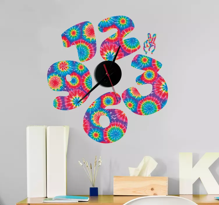 Clock tie dye wall clock sticker - TenStickers